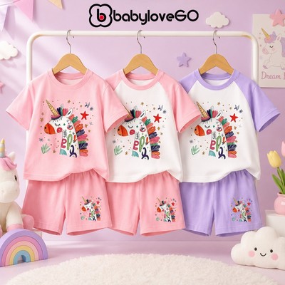 Bộ quần áo bé gái BabyloveGO, set đồ bộ mùa hè chất thun cotton mềm nhẹ thoáng mát cho bé 1-10 tuổi