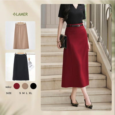 Chân Váy Công Sở Dáng Suông Dài LAMER FASHION Bổ Mánh Xẻ Sau Thanh Lịch O62M25Q002