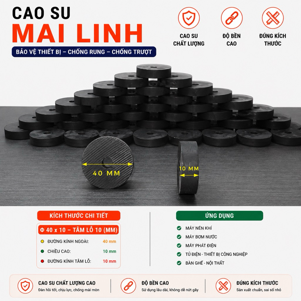 Combo 10 long đền cao su phi 40 dày 10 (4cmx1cm)