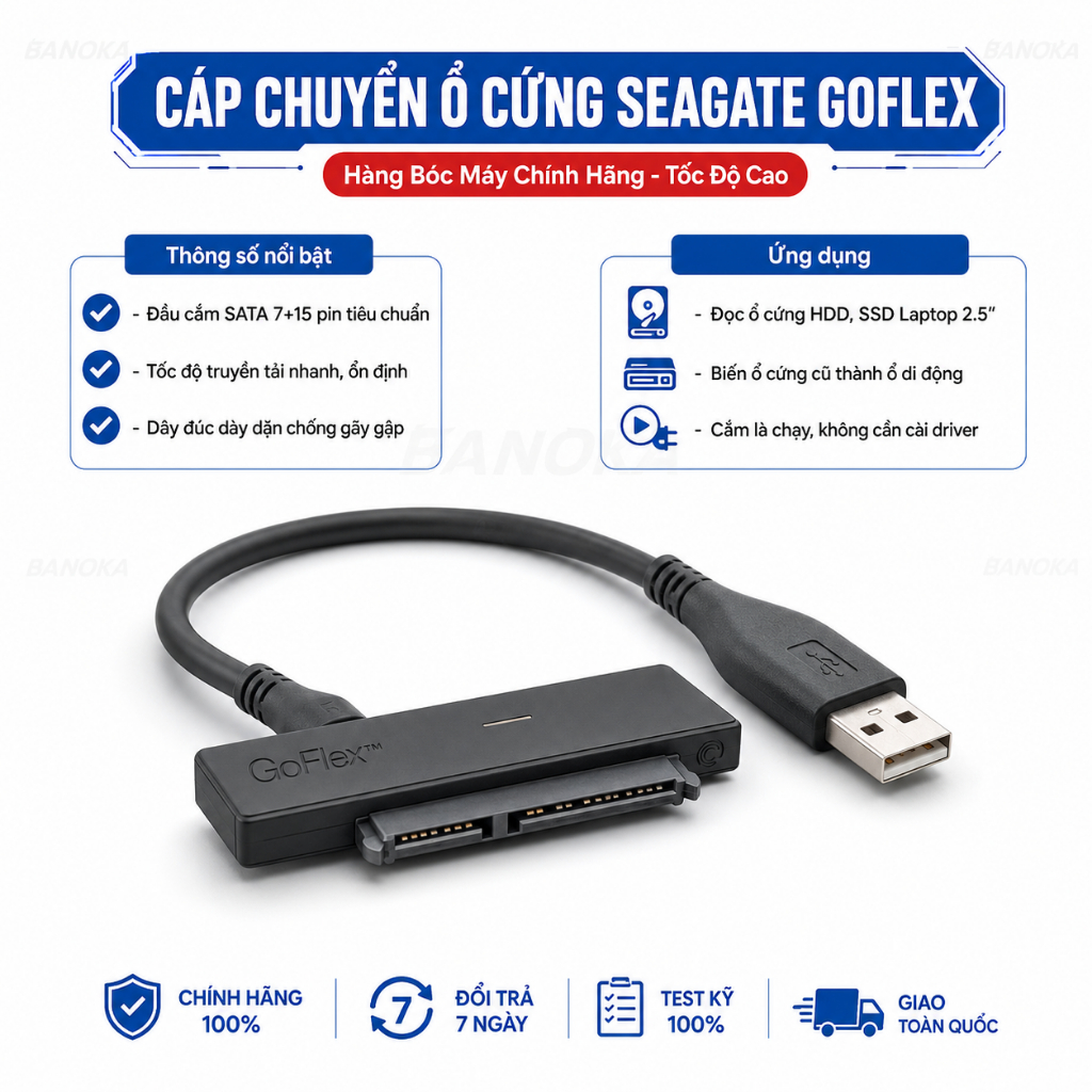 Cáp Chuyển Ổ Cứng SATA Sang USB Seagate GoFlex, Dock Đọc HDD SSD 2.5 Bóc Máy