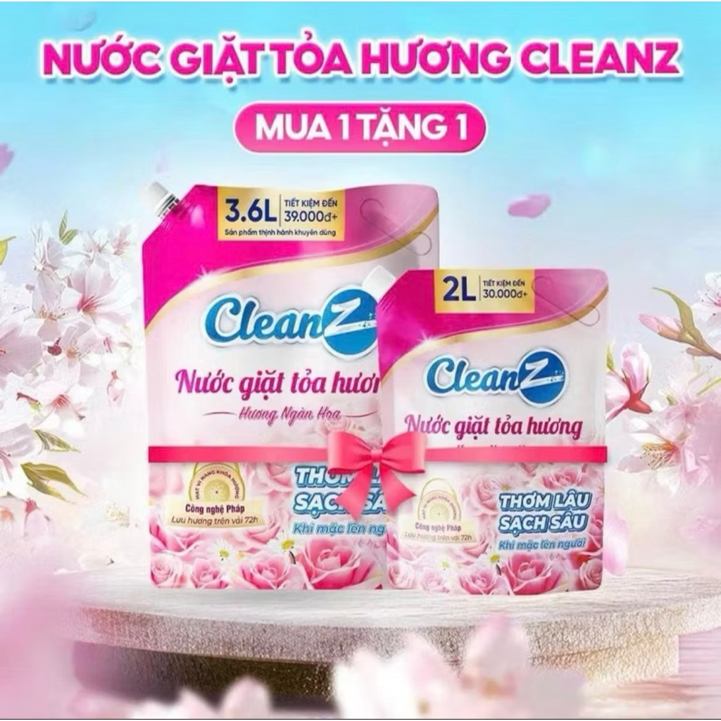 {Hót} Mua 1 Nước Giặt 3,6L Tặng Túi 2L. Nước Giặt Toả Hương Cao Cấp CleanZ Lưu Hương 72h. giúp bền m
