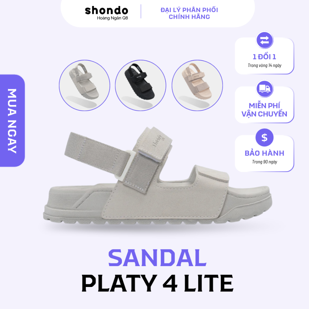 Sandal Nam Nữ Shondo Platy 4 Lite Quai Ngang Xám – Êm Nhẹ, Dễ Phối