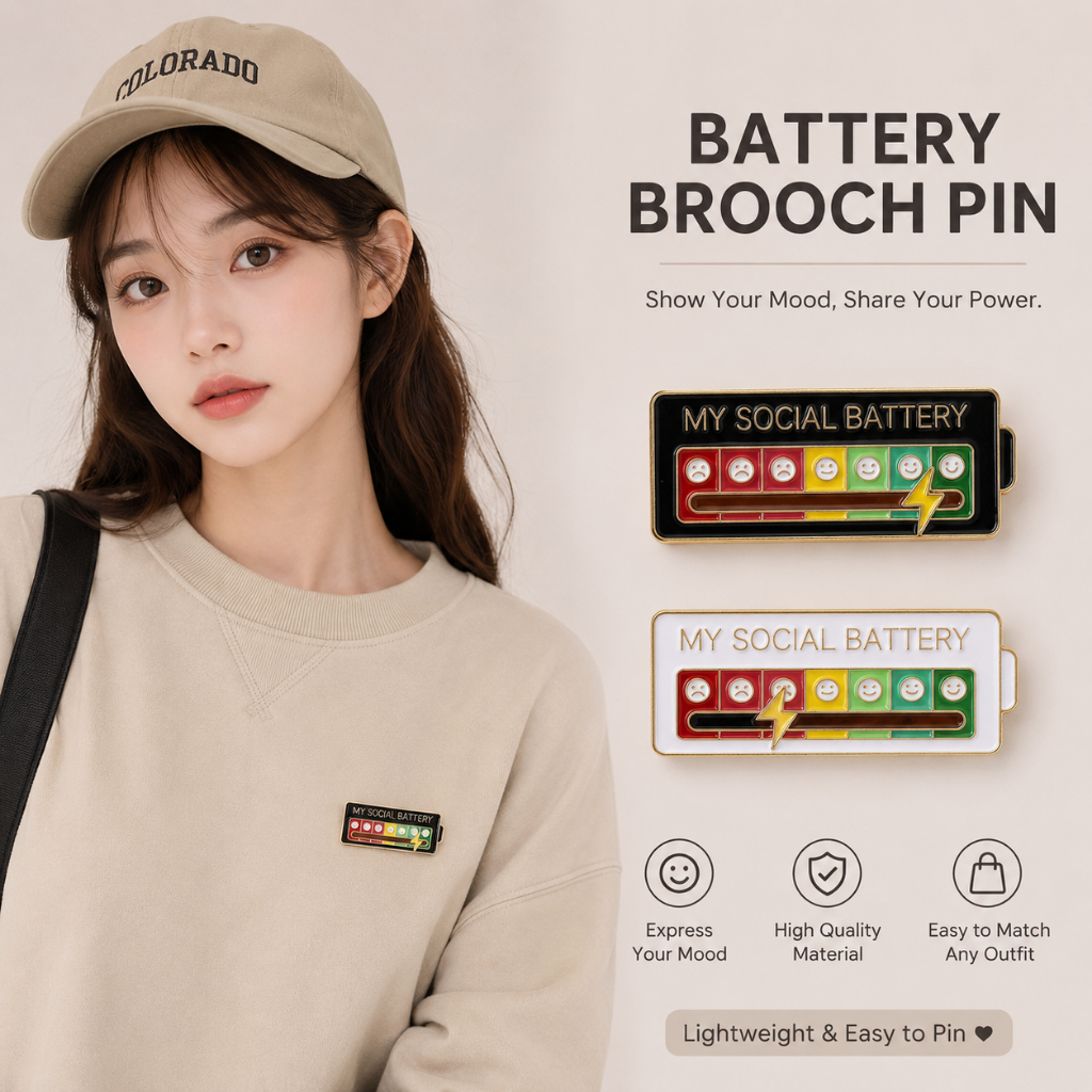 Huy hiệu trượt pin xã hội "My Social Battery", huy hiệu áo độc đáo, phụ kiện phong cách riêng