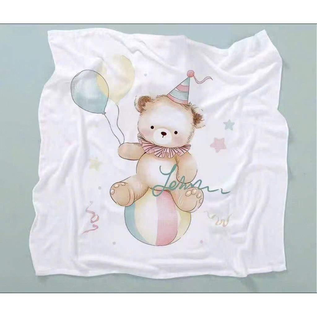 Khăn lụa cotton sợi tre cao cấp cho bé 110x110cm họa tiết đáng yêu- Chăn lụa sợi tre cho bé