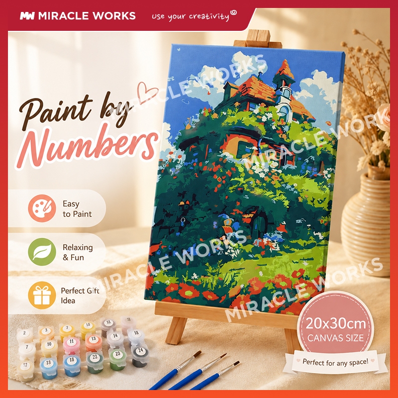 Miracle Works Tranh tô màu theo số 20x30cm có khung gỗ - Tranh vẽ số trang trí phòng cho trẻ em & ng