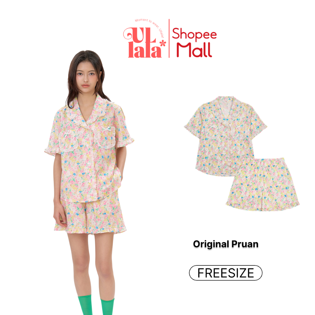 Ullala Pajamas Pruan Bộ ngủ mặc nhà nữ Ngắn tay Freesize