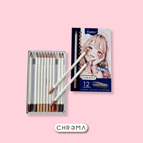 Chì Màu MARCO CHROMA Manga Skintone E2556-12CB Hộp 12 Màu Vẽ Anime, Truyện Tranh, Chân Dung