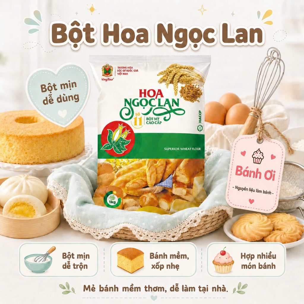 Bột mỳ Hoa Ngọc Lan, Bột Mì Hoa Ngọc Lan Đa Dụng Làm Bánh, Bánh Bao, Bánh Quy, Tẩm Bột Chiên
