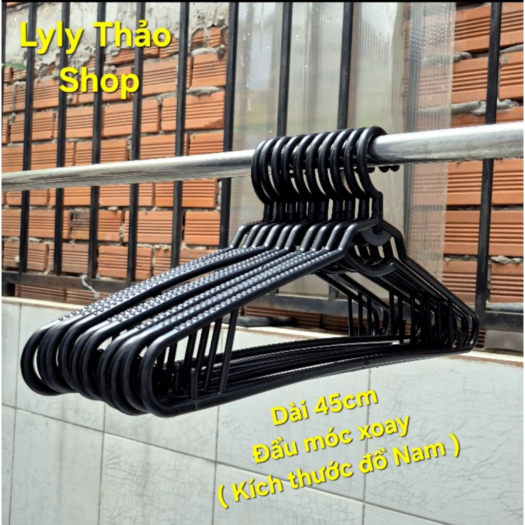 Móc áo nhựa đen người lớn 40cm và 45cm(Combo 10 cái)
