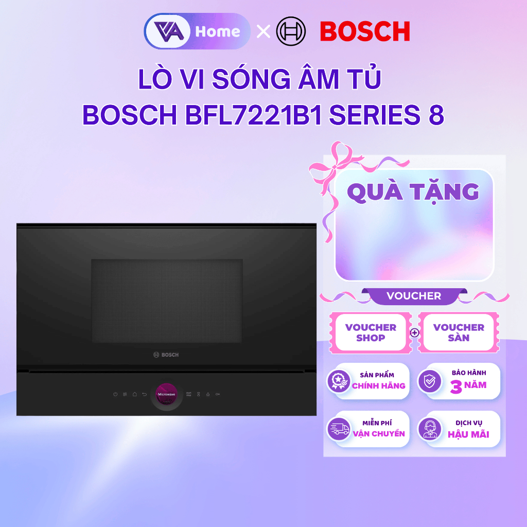 [BOSCH] Lò vi sóng âm tủ BOSCH BFL7221B1 series 8 - Thiết Kế Hiện Đại, Dễ Vệ Sinh - Bảo hành 3 năm