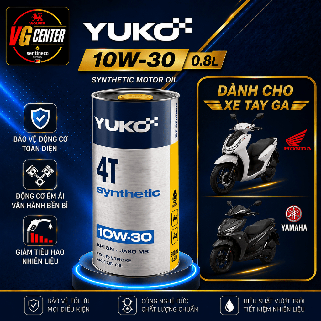 Nhớt xe tay ga YUKO SYNTHETIC 10W30 0.8L API SN JASO MB - Yuko 10w30