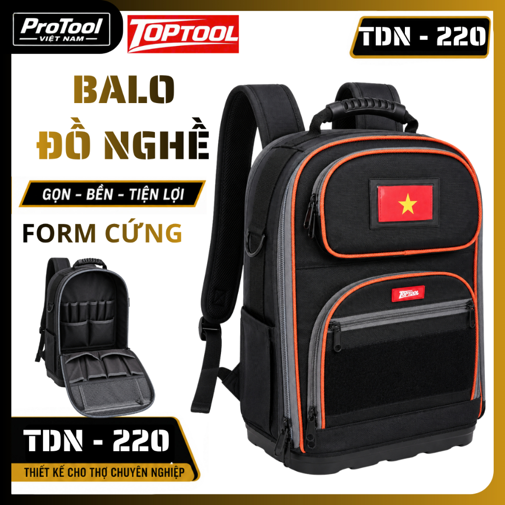 Balo Đồ Nghề Top Đồ Nghề Top Tool TDN-220 Form Cứng Chống Nước Đựng Laptop Dụng Cụ Kỹ Thuật hytoolba