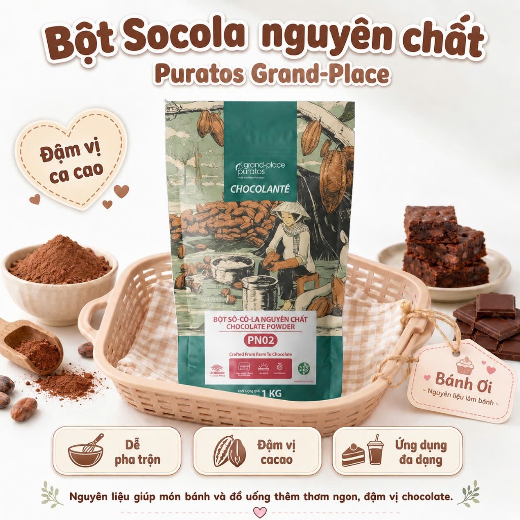 Bột socola / bột cacao nguyên chất Grand Place 1kg