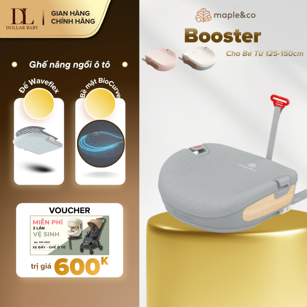 Ghế Ô Tô Maple&Co Booster - Chuẩn An Toàn i-Size R129, ISOFIX - Chính Hãng