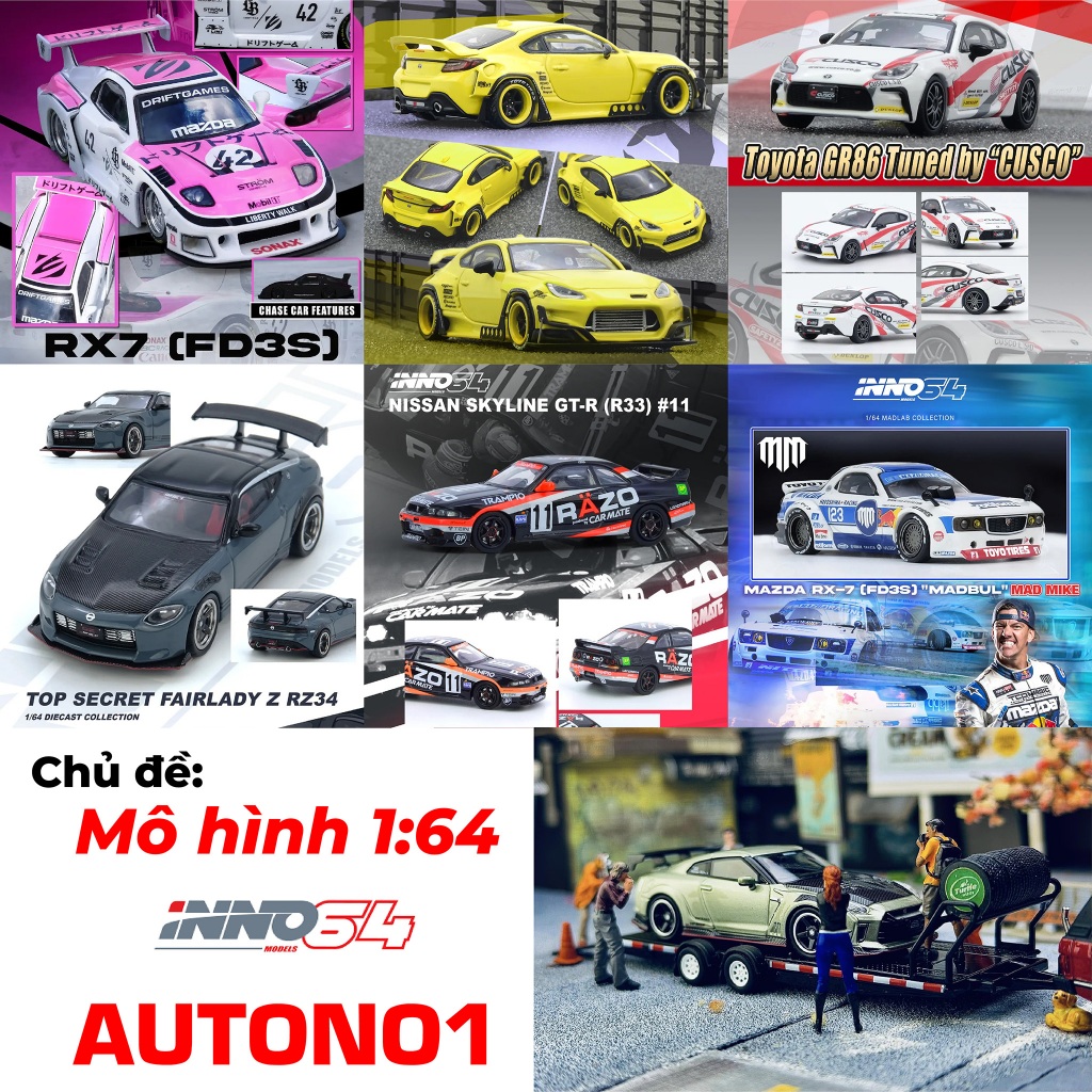 Mô hình xe LBWK Mazda RX7 (FD3S) GTR R35, F40 Supra, các hãng tỉ lệ 1:64 Inno64 Models