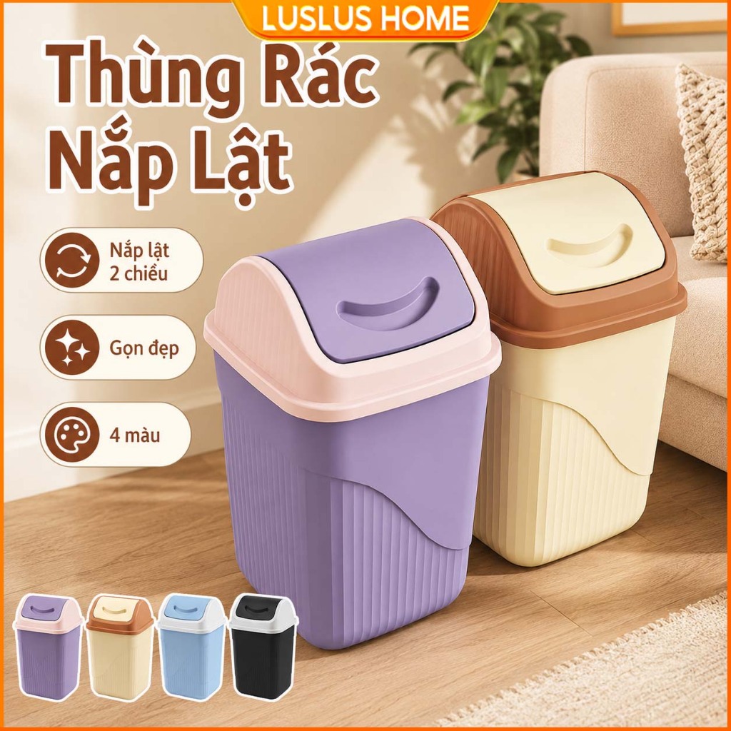 LUS Thùng Rác Nhựa Bền Đẹp Có Nắp Lật Sọt Rác Hiro 12L/15L Thùng Đựng Rác Cho Văn Phòng Và Gia Đình