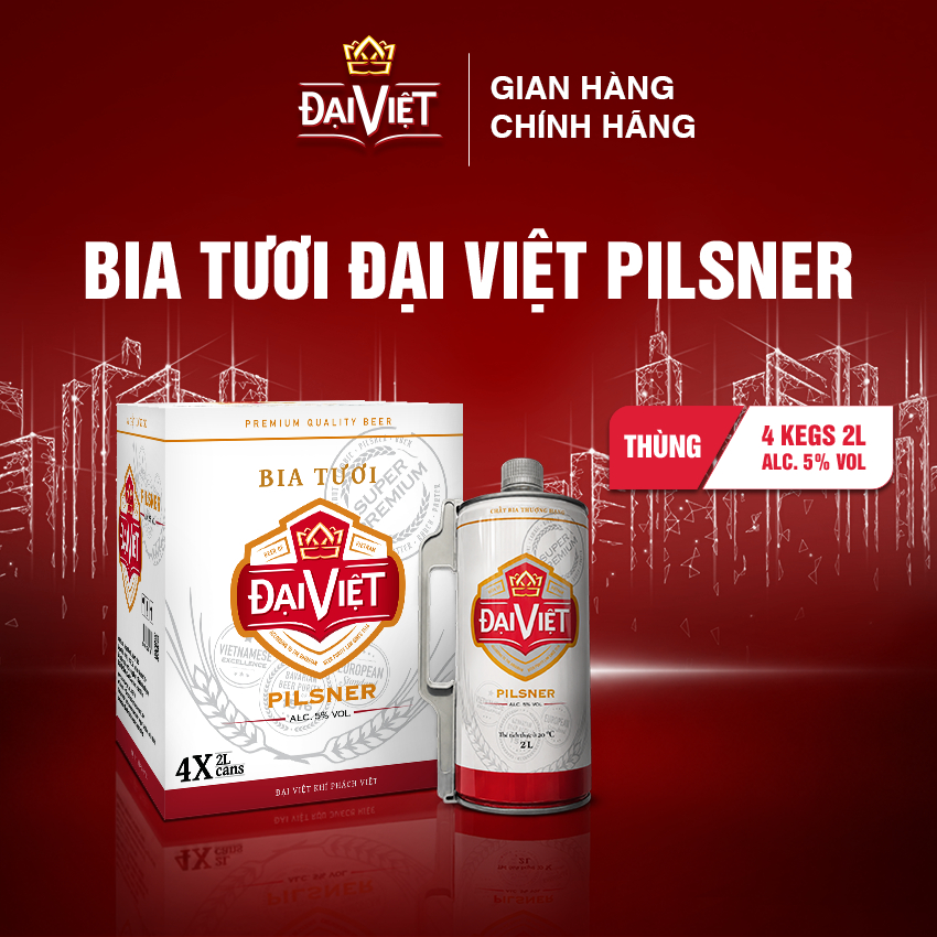 [Thùng 4 Keng] Bia Đại Việt Pilsner - bia tinh dòng Đức chuẩn "Gu" keng 2L