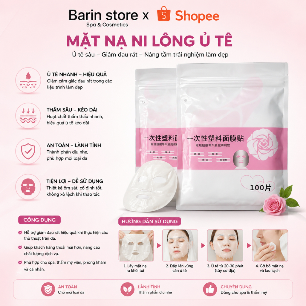 Mặt Nạ Ni Lông Ủ Tê Mặt Gói 100 Miếng Linong Đăp Mặt Chất Liệu Pe