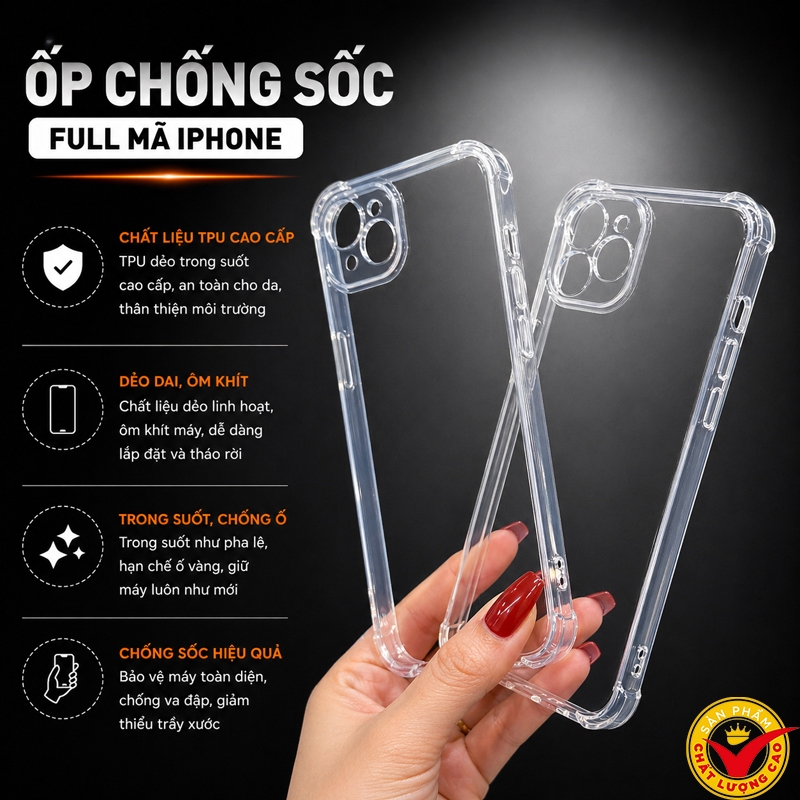 Ốp Lưng chống sốc iPhone 17 Pro/ 17 ProMax/ 17+/ 17 Air/ 17E IP 11 12 13 14 15 16 mini  dẻo Chống Số