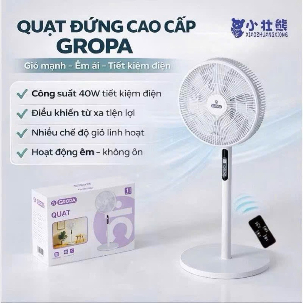 GROPA Quạt Đứng Cao Cấp GROPA 40W Tiết Kiệm Điện Điều Khiển Từ Xa Nhiều Chế Độ Gió Hoạt Động Câm Khô