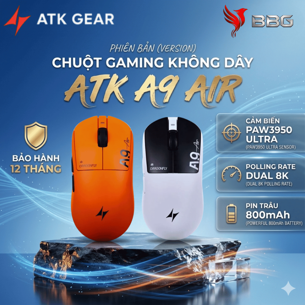 [BH 12TH] Chuột chơi game không dây nhẹ ATK Dragonfly A9air/ A9 Ultra /A9 Pro/A9 Plus/A9 SE PAW3950 