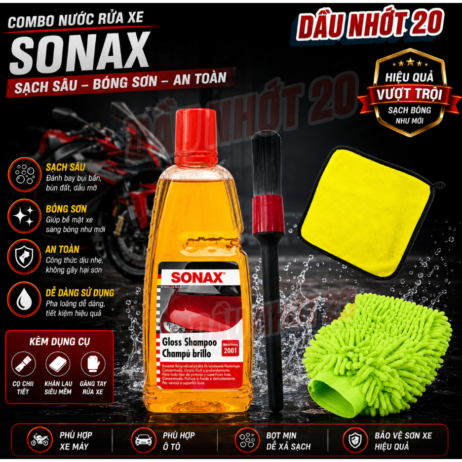 [Combo] Nước Rửa Xe Sonax Gloss Shampoo 1lit
