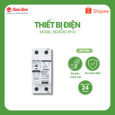 Aptomat chống giật Rạng Đông Model: RD.RCBO 1P+N 20A 25A 32A 40A 50A tích hợp 3 trong 1