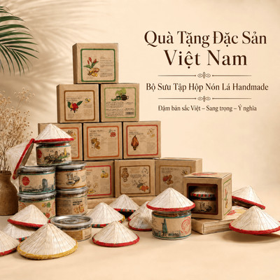 Quà Tặng Đặc Sản Việt Nam Hũ Nón Lá Handmade Nam Xanh Cà Phê Hạt Sấy Trái Cây Sấy