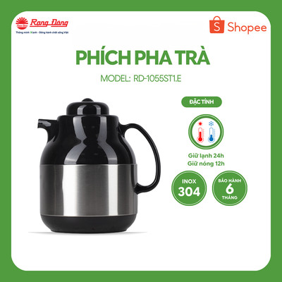 Phích pha trà giữ nhiệt 1 lít Vỏ INOX RẠNG ĐÔNG Model: RD 1055 ST1.E