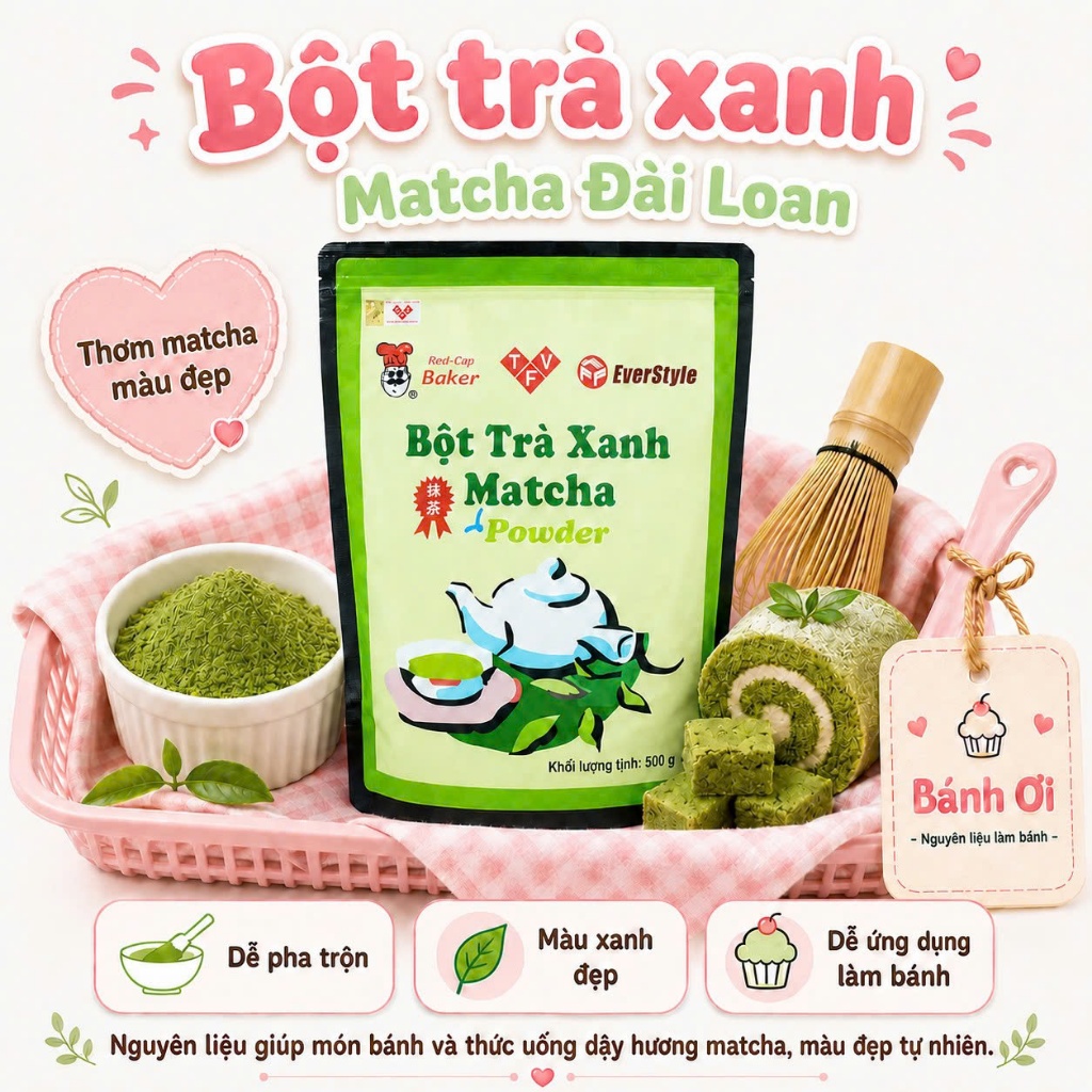Bột trà xanh / Bột Matcha Đài Loan Làm Bánh, Pha Trà Sữa, Matcha Latte