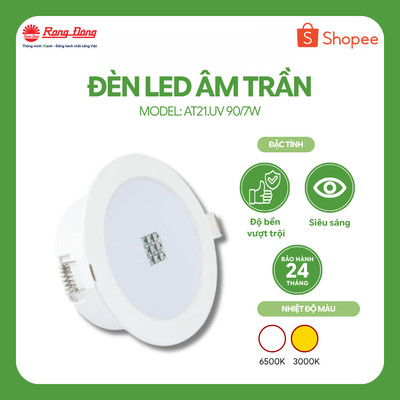 Đèn LED Âm trần Downlight UV 90/7W Model: AT21.UV 90/7W Chính hãng Rạng Đông