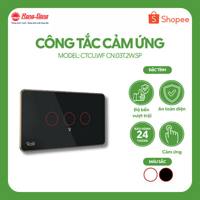 Công tắc cảm ứng thông minh Rạng Đông Kết nối Wifi Điều khiển và hẹn giờ qua điện thoại  CTCU.WF CN.2W.SP