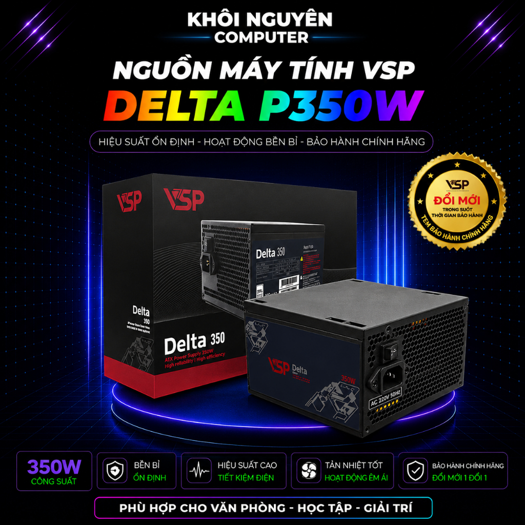 Nguồn Máy Tính VSP Delta P350W – PSU Chính Hãng 350W, Ổn Định, Quạt Êm Cho PC Văn Phòng