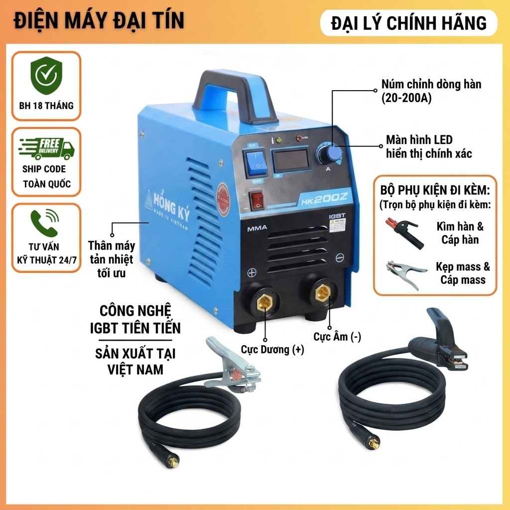 (Chính hãng) Máy hàn que Hồng Ký HK200Z bao kéo 3.2mm (có VAT)