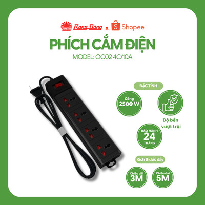 Ổ cắm điện đa năng Rạng Đông 4 ổ cắm, dài 3-5 mét Model OC02 4C/3M/10A