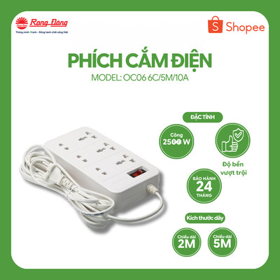 Ổ cắm điện kéo dài Rạng Đông 3m/5m Model 10A-3M, 10A-5M
