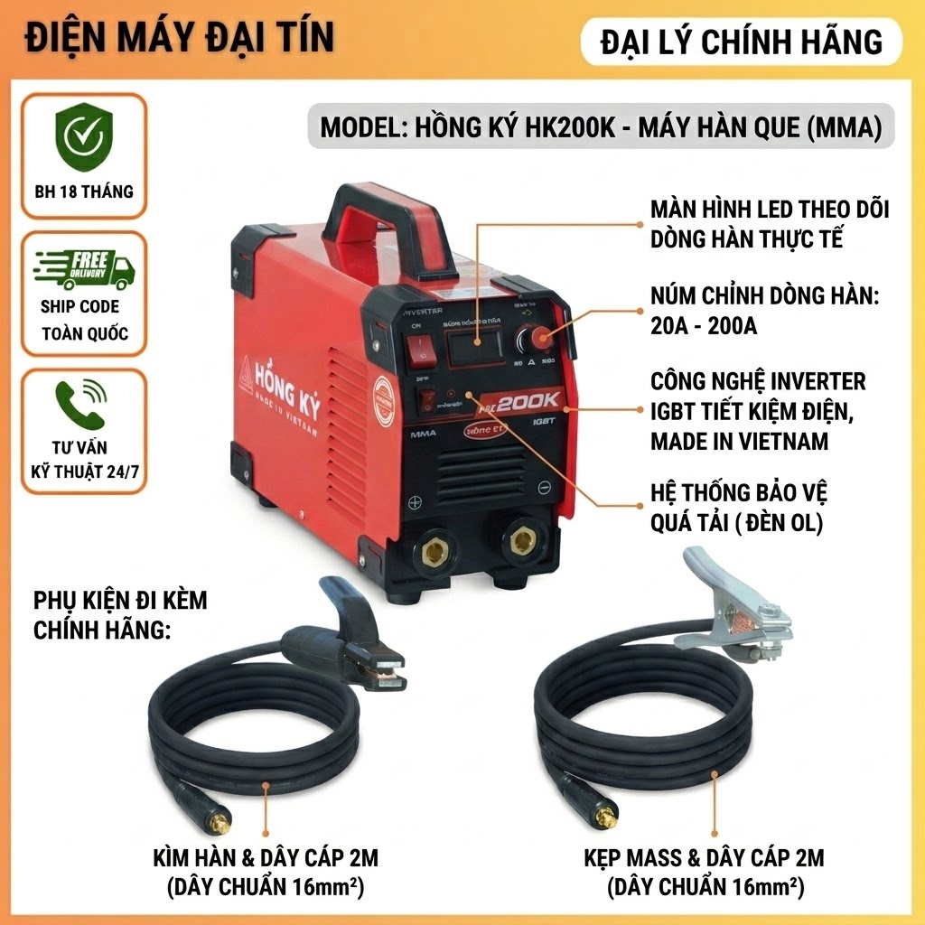 (Chính hãng) Máy hàn que Hồng Ký HK200K Chống giật (có Vat)