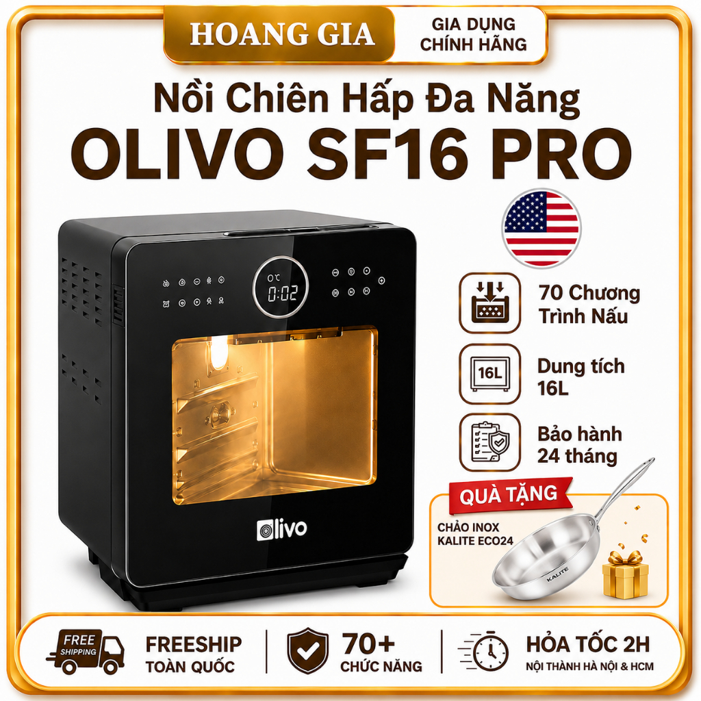 [CHÍNH HÃNG] Nồi Chiên Hơi Nước OLIVO SF16 PRO MAX 2026 - Dung Tích 16L - Tặng Chảo INOX
