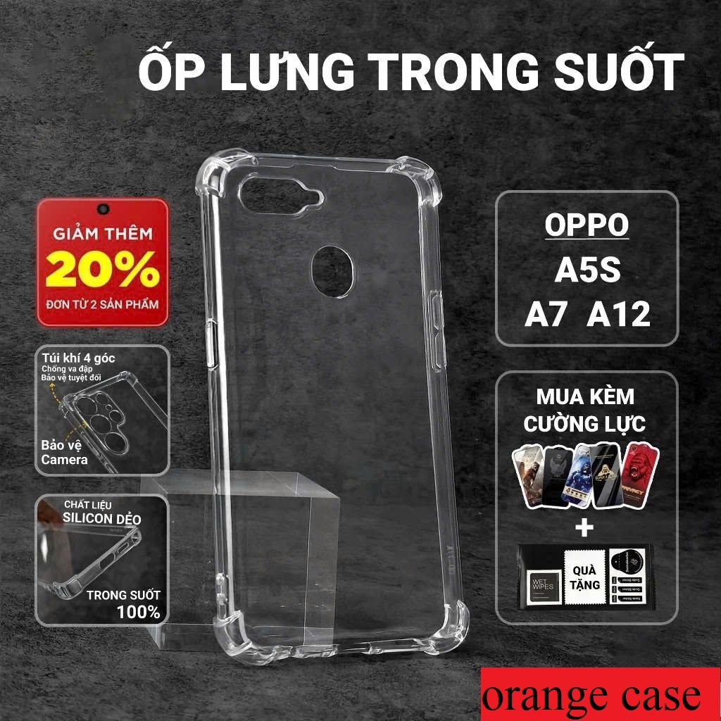 Ốp lưng Oppo A5S, A12, A7 orange case trơn trong suốt | Ốp điện thoại Oppo dẻo bảo vệ camera đt toàn