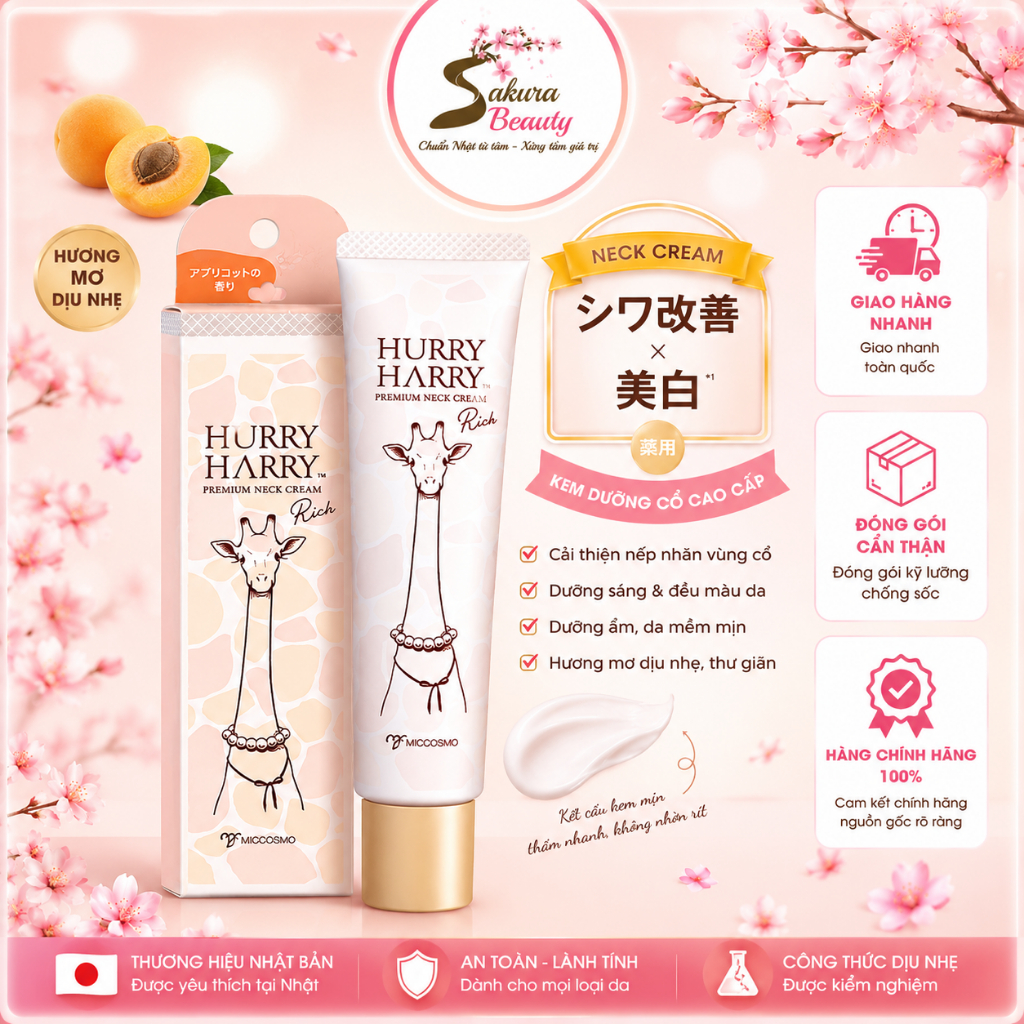 Kem thoa cổ chống lão hoá Kem dưỡng trắng da vùng cổ Miccosmo HURRY HARRY PREMIUM NECK - 40 gr