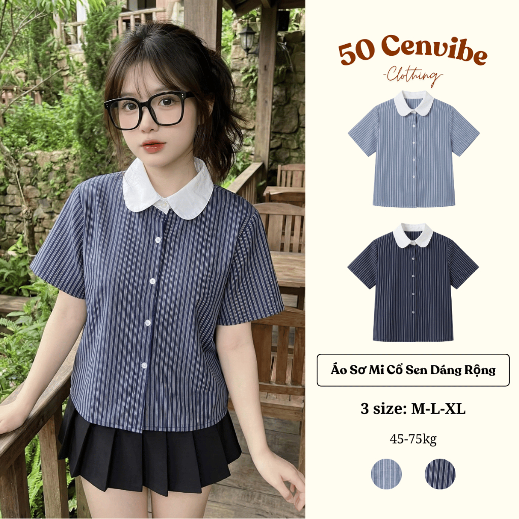 Áo Sơ Mi Nữ Cộc Tay Phối Cổ Sen Dáng Basic Phong Cách Korea (50 Cenvibe Clothing) #316