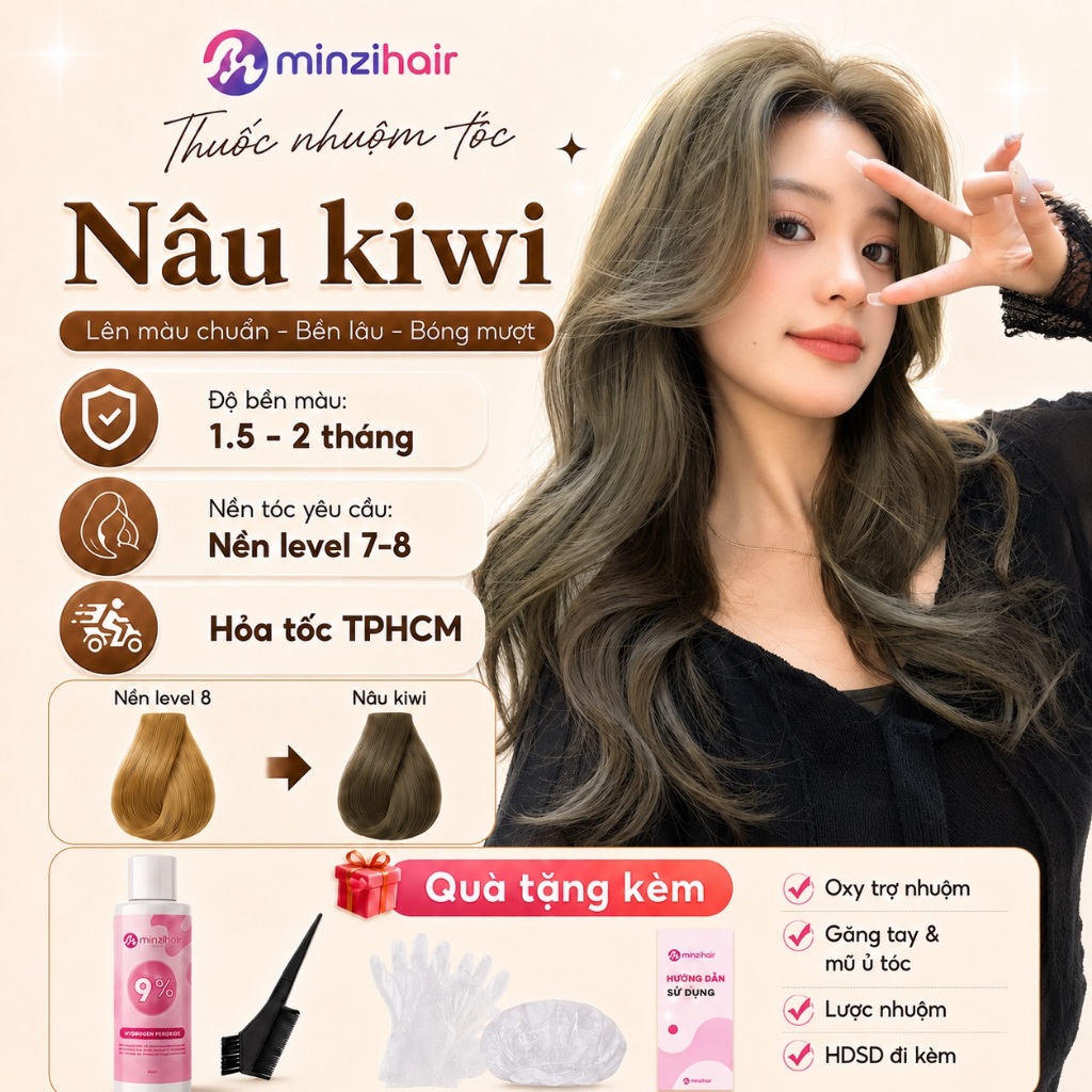 Thuốc nhuộm tóc Màu Nâu Kiwi - Không cần tẩy tóc - Minzihair, Minzihair HCM