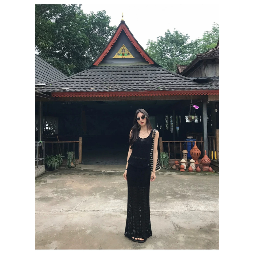 [MULVAN] Áo hai dây nữ dệt kim Mulvan - màu đen