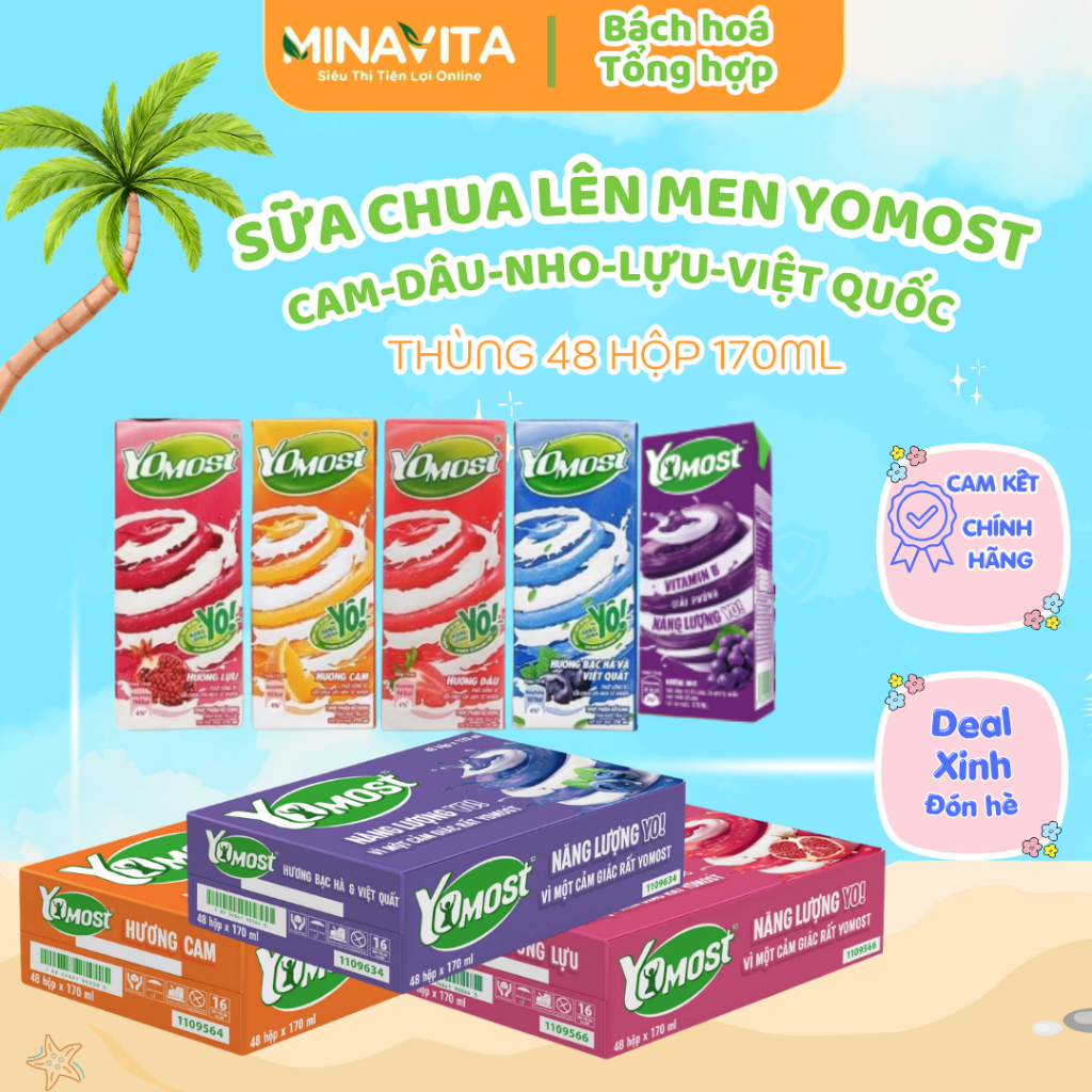 Thùng 48 hộp Sữa chua uống Yomost cam/dâu/nho 170ml