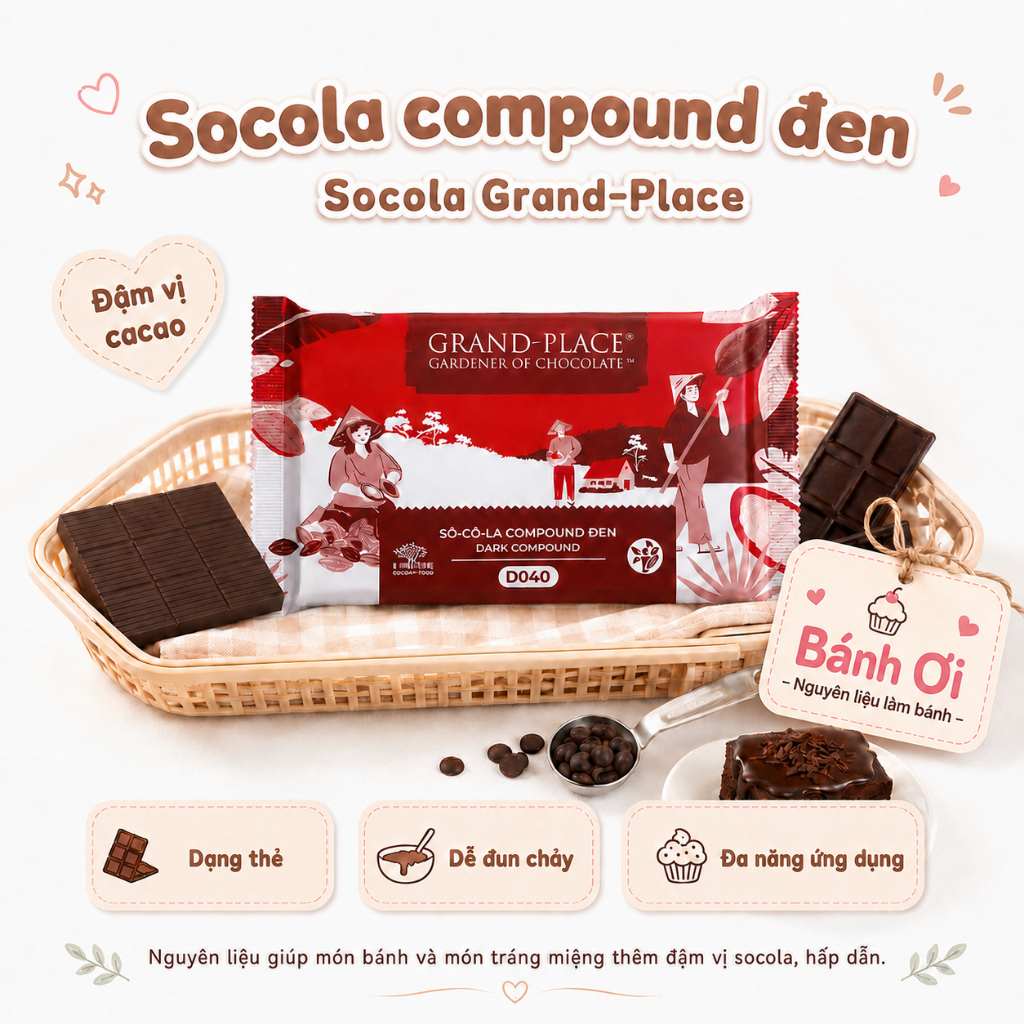 Socola thẻ ĐEN, socola Compound ĐEN - Thẻ Socola Dễ Nấu Chảy, Làm Bánh, Tráng Socola, Làm Kẹo
