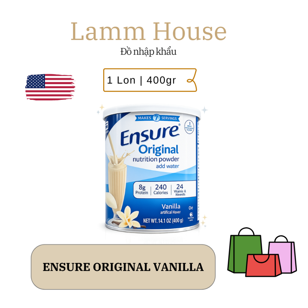 MẪU MỚI] Sữa bột ENSURE MỸ Original Nutrition VANILLA 400GR