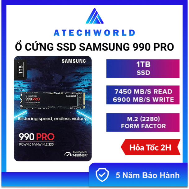 Ổ Cứng SSD Samsung 990 Pro 1TB 2TB 4TB PCIe Gen 4.0x4 NVMe M.2 2280 - Hàng Chính Hãng - BH 5 Năm - C