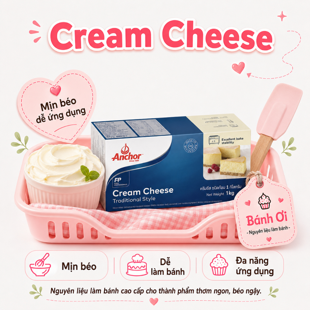 Kem phô mai Cream Cheese, Kem Phô Mai Cream Cheese Anchor Làm Cheesecake, Tiramisu, Bánh Lạnh