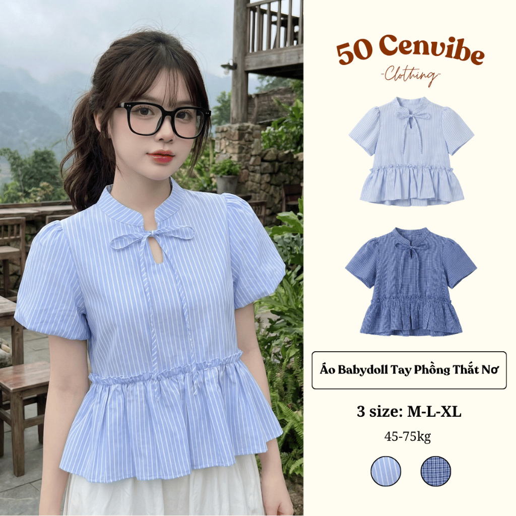Áo Kiểu Nữ Babydoll Tay Phồng Buộc Dây Phong Cách Korea (50 Cenvibe.Clothing) #305