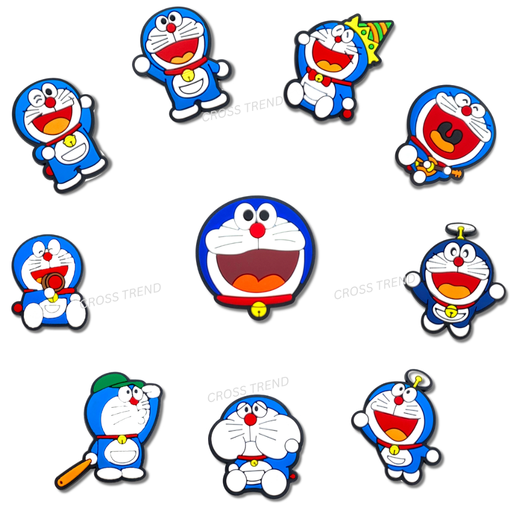 Set charm gắn dép cross DORAEMON, Nút gắn sticker dép cross trang trí cham 2D hoạt hình CROSS TREND
